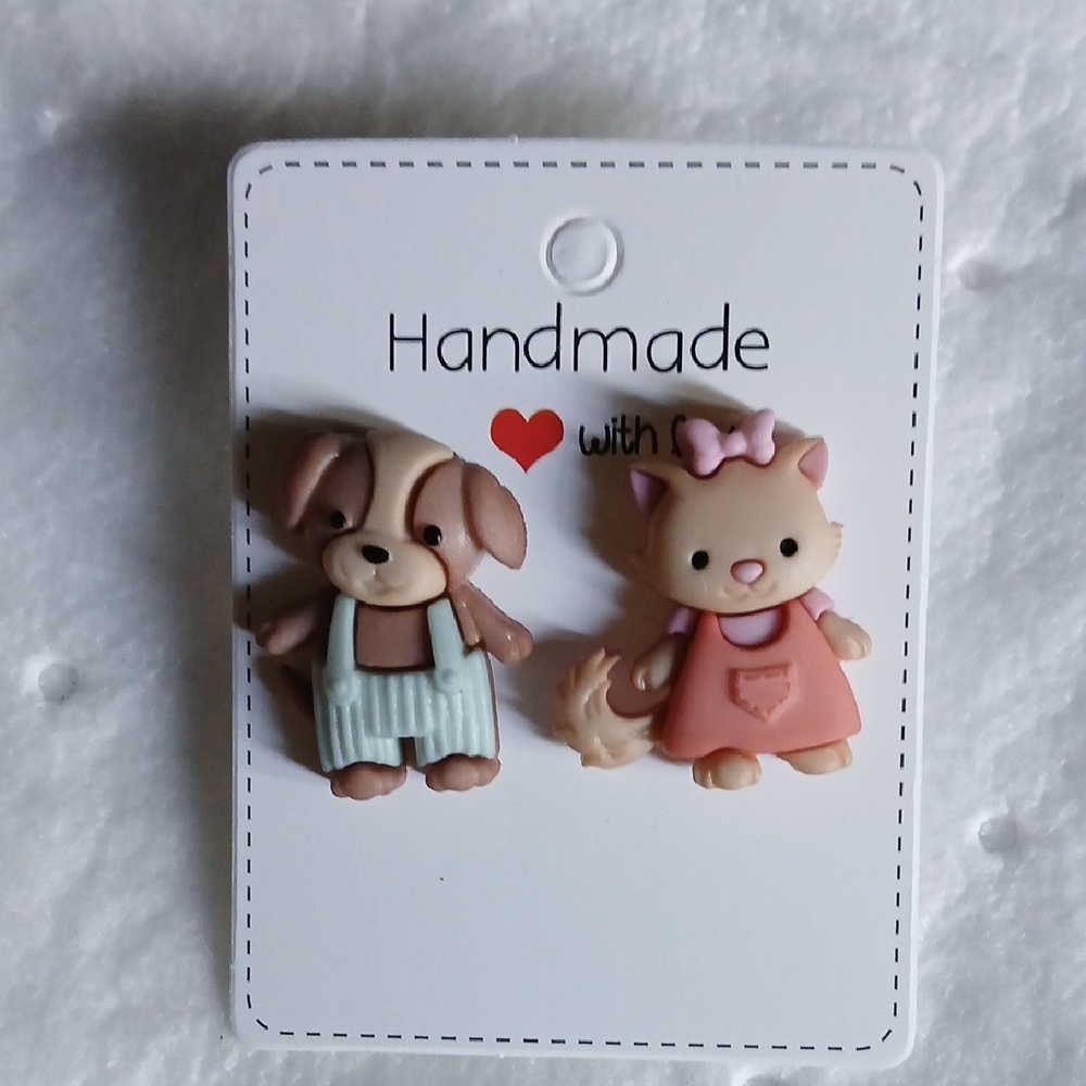 Handmade Pink & Light Blue Kids Animal Stud Earrings